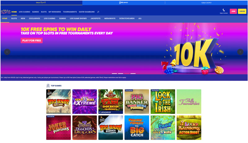 Gala Spins homepage screenshot