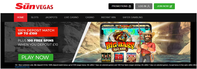 The sun Vegas Casino welcome offer screenshot from official website