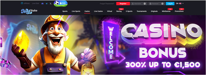 Mystake Casino homepage screenshot 2