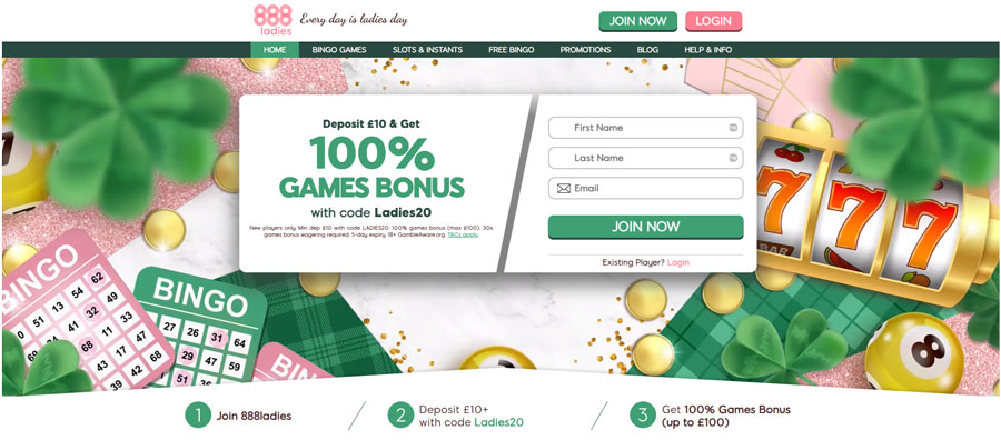 888 Ladies Bingo UK homepage screenshot