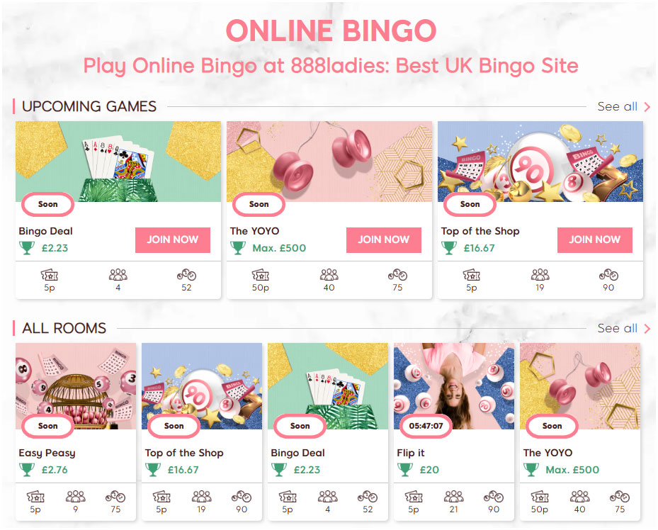 Online Bingo Screenshot from 888 Ladies Bingo official website