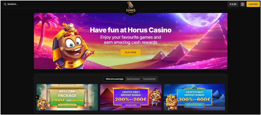 Horus Casino homepage screenshot
